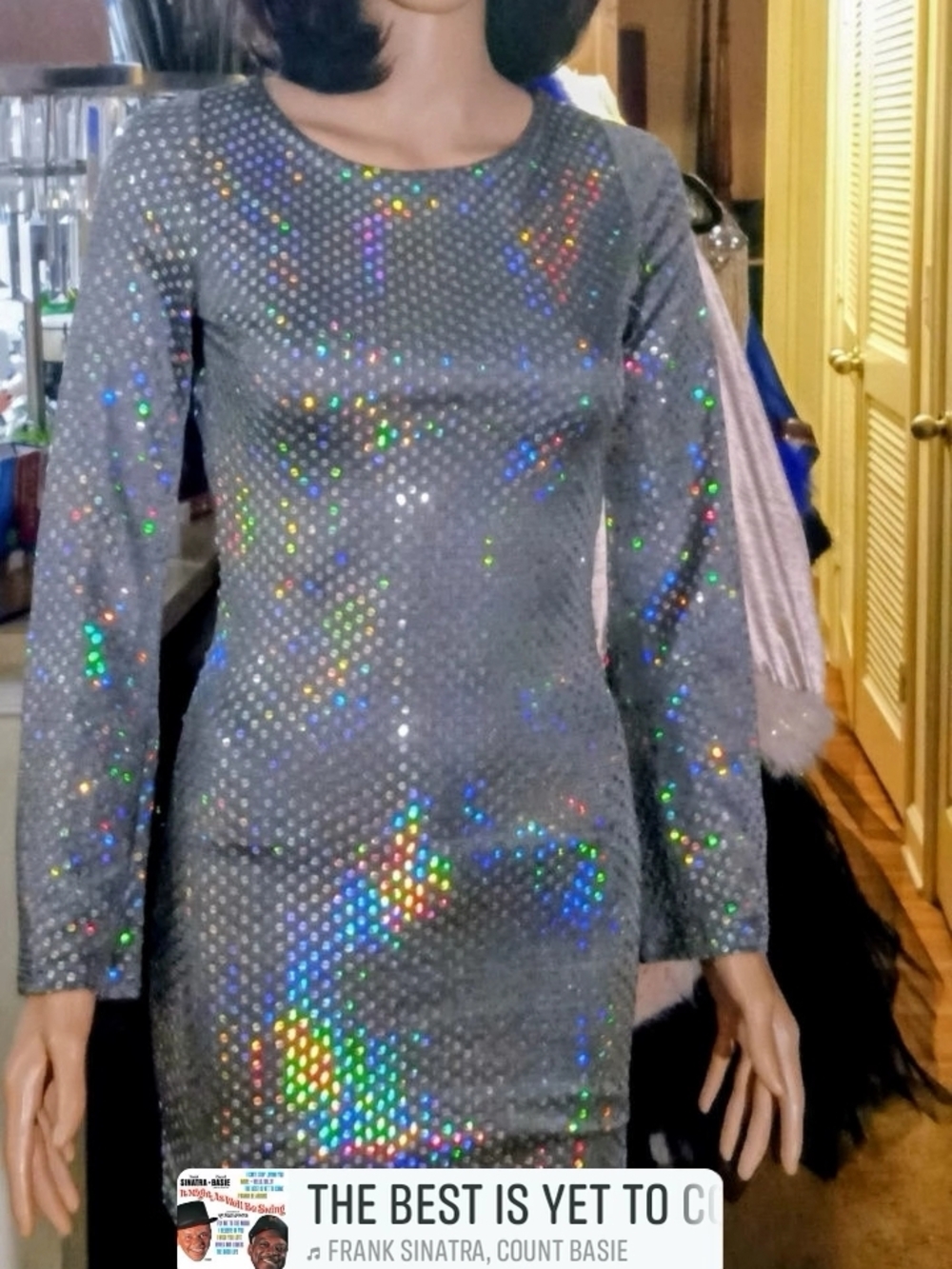 Silver Holographic Long Sleeve Sheath Dress